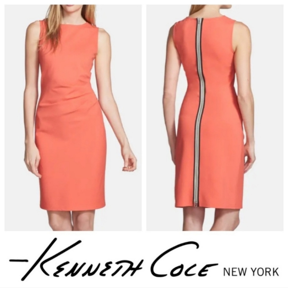 Kenneth Cole Rouched Peach Colored Bodycon Dress